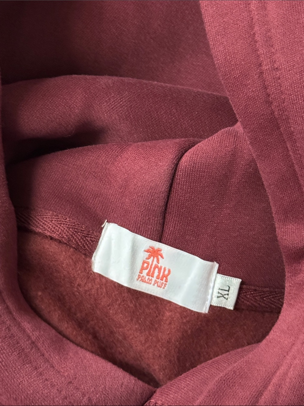 Pink Palm Puff Women's Maroon Hoodie - Picture 11 of 12